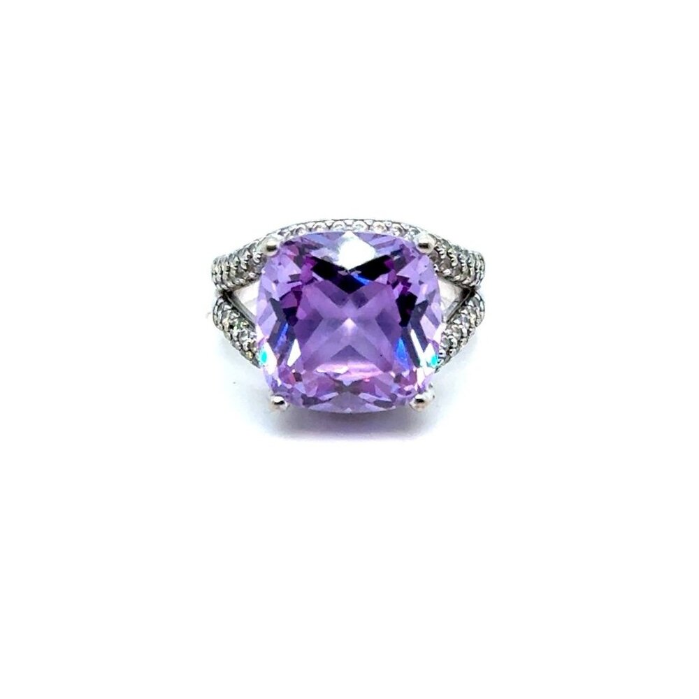 Radiant Cut Amethyst/Cz Silver 925 Ring